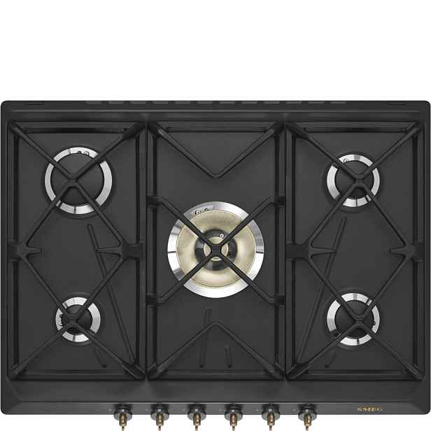 Smeg Plynová varná deska Coloniale s 5 varnými zónami, 70/75 cm, SRV876, černá SRV876AOGH