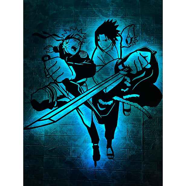 Naruto Saske Dřevěný obraz Anime Noční Lampa Led Dárek Dekorace