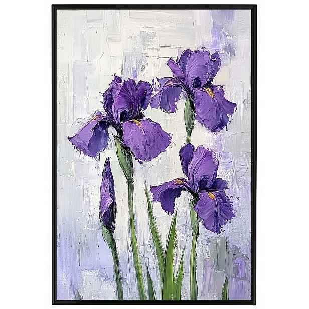 Plakát Rámeček Hliníkový Olej Impasto Natura Zahrada Fialové Kosatce 40x60
