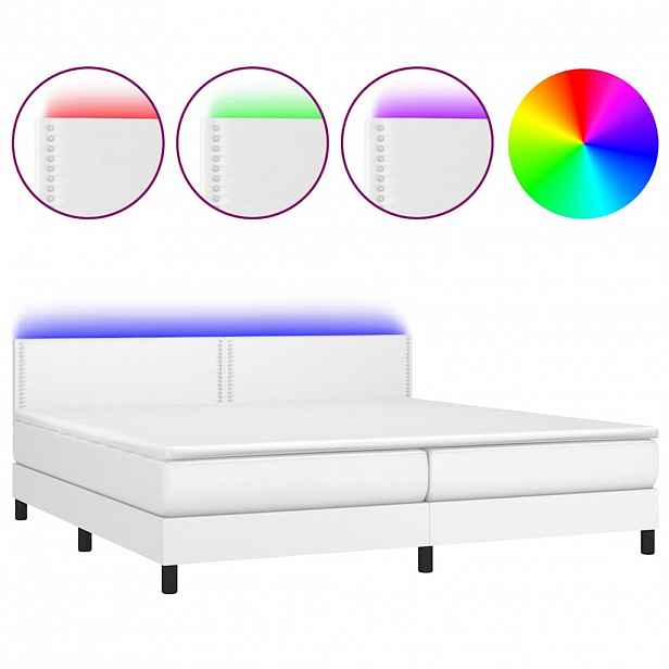 vidaXL Box spring postel s matrací a LED bílá 200x200 cm umělá kůže