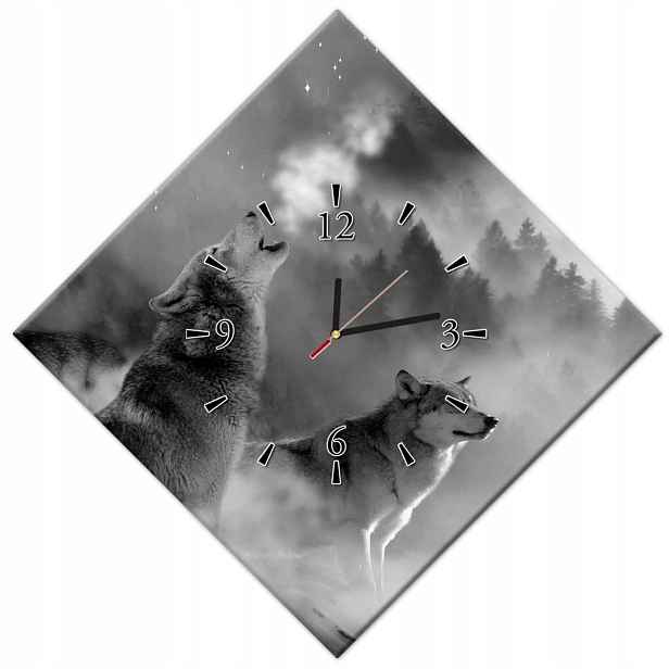 Hodiny 56x56 Vlk vyjící k měsíci