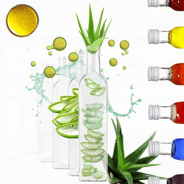 Lahvičky 500 ml marasky čtvercové šťávy na olej fi31 10 Ks Uzávěrů