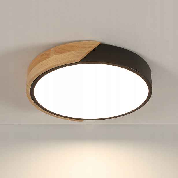 Led Stropní Svítidlo Plafon Dřevo Kulaté Černé Moderní 24W 4500K