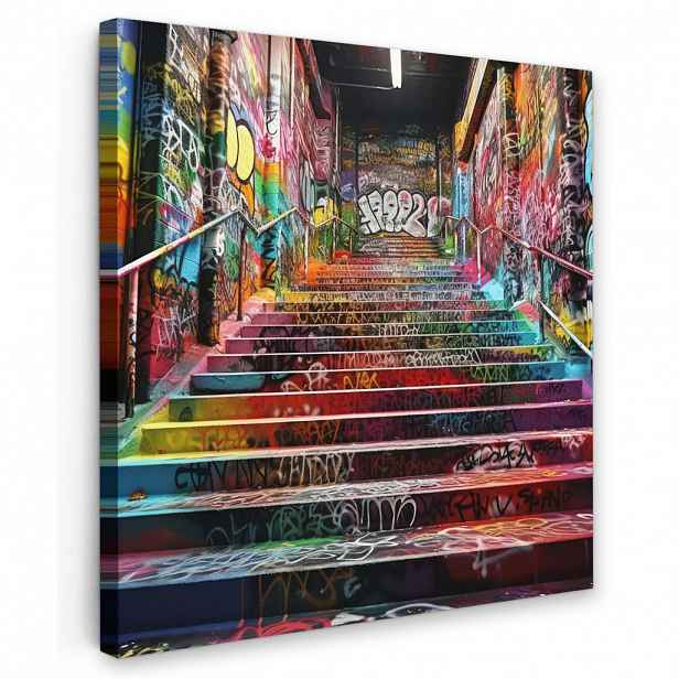 MuchoWow OBRAZ NA PLÁTNĚ Schody - Graffiti - Barvy - Umění 50x50 cm