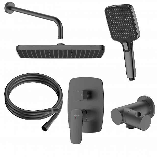 Sprchový set pod omítku s dvoufunkčním gun grey metalovou baterií sprchová hlavice