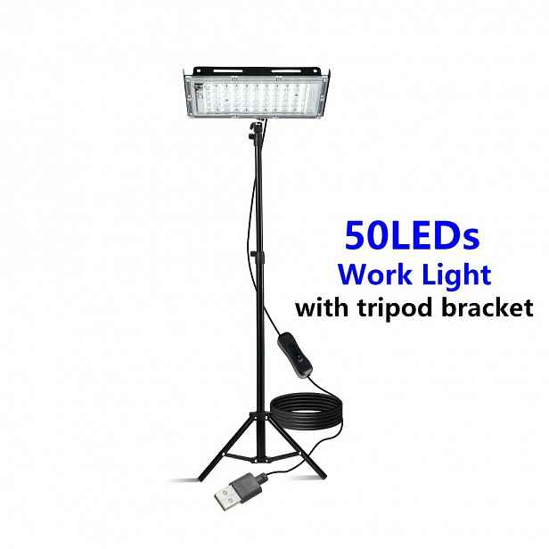 TEMU 144/96/50 LED pracovní světlo, denně bílé, 6000K, s teleskopickým stativem, USB konektorem a vypínačem, 200cm napájecím , přenosné osvětlení pro