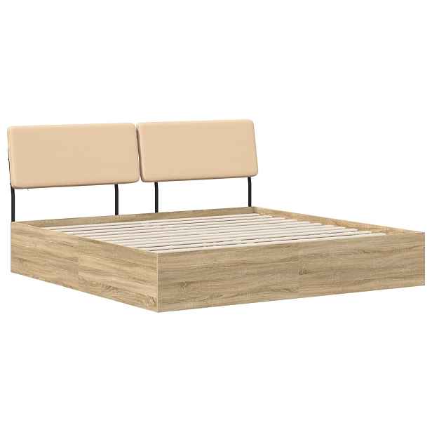 vidaXL Dvoulůžková postel s čelem dub sonoma a krémová 200 x 200 cm