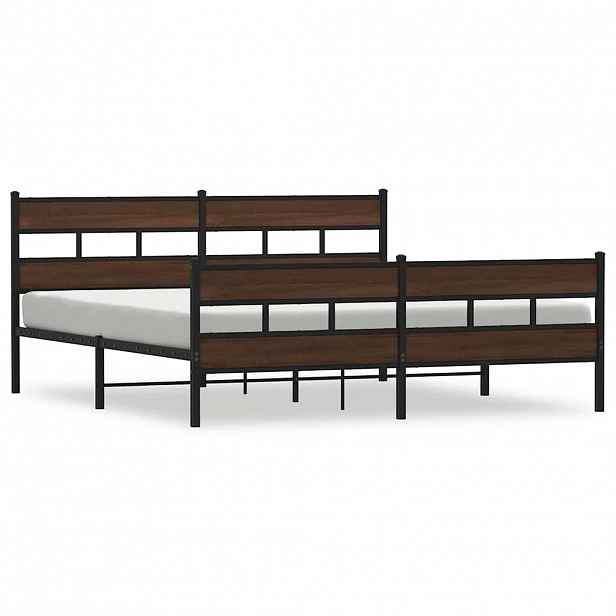 vidaXL Kovový rám postele bez matrace hnědý dub 183 x 213 cm