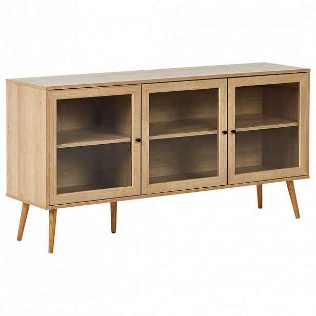 Beliani SIDEBOARD se skleněnými dveřmi 150 cm Světle hnědý Albany