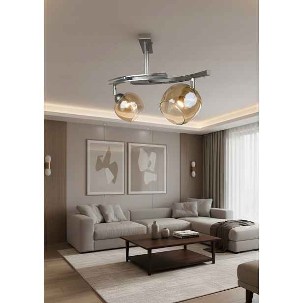 Stropní Svítidlo Lustr Fiona 2 Satén 2x E27 Euro-lamp Medový Klosz