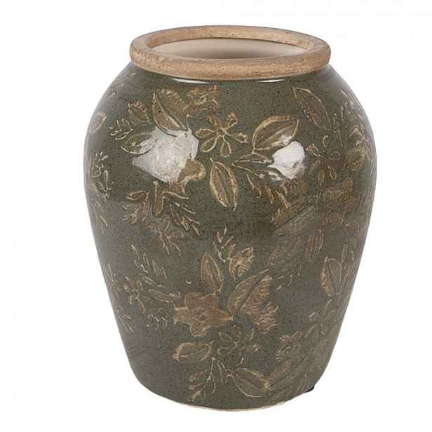 Zelená keramická váza s květy Timothée M - Ø 15*18 cm Clayre & Eef