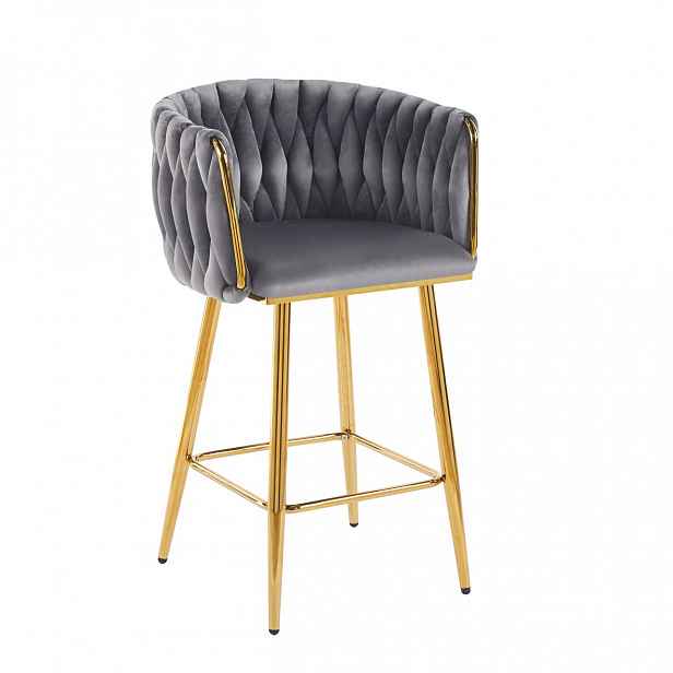 Designová barová židle ZULIMARA - šedá / zlatá