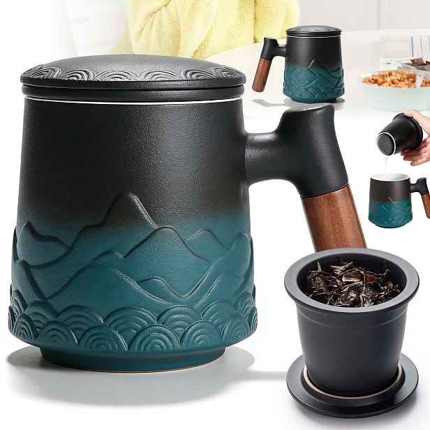 Keramický Hrnek 480 ML Zahuštěný S Filtrem, Multifunkční Víko Hrnku