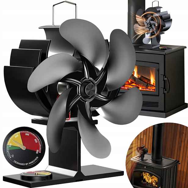 Krbový Ventilátor S Teploměrem, 6 Listů, Vysoká Kvalita, Tlumený
