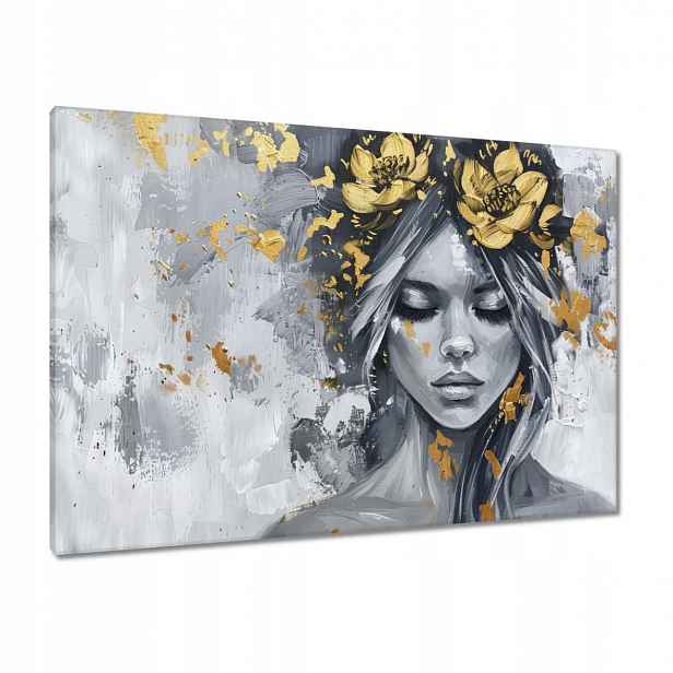 Obrazy 100x70 Žena Abstrakt Zlatá Květina