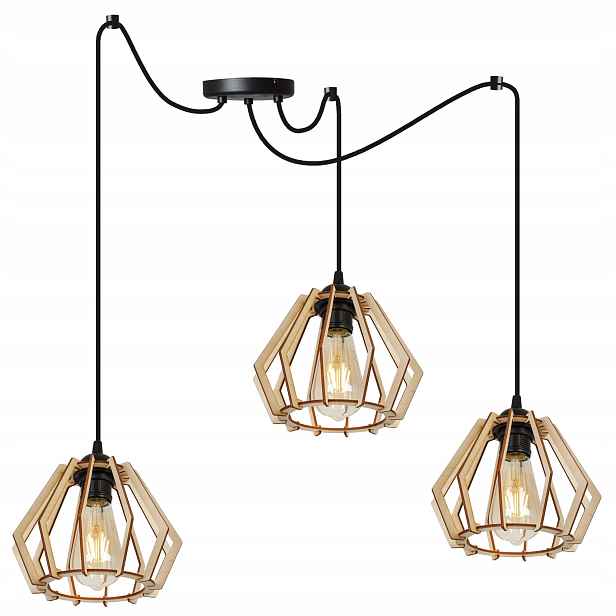 Závěsné Stropní Svítidlo Trojitý Dřevěný Lustr Moderní Pavouk Boho
