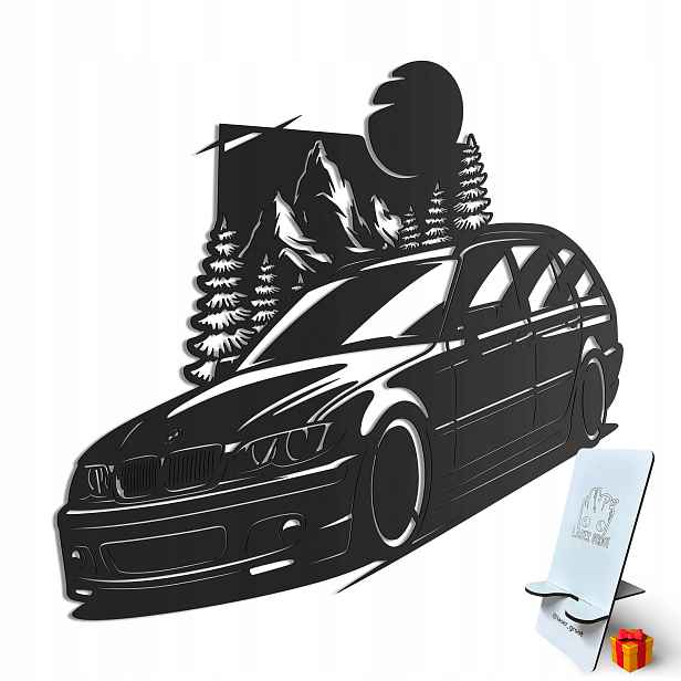 Dřevěný 3D obraz Bmw E46 Hory Nástěnná Dekorace Dárek XL