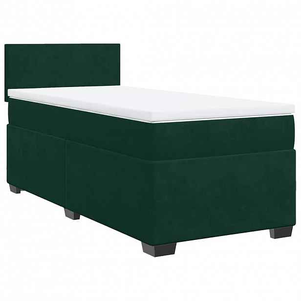 vidaXL Box spring postel s matrací tmavě zelená 100x200 cm samet