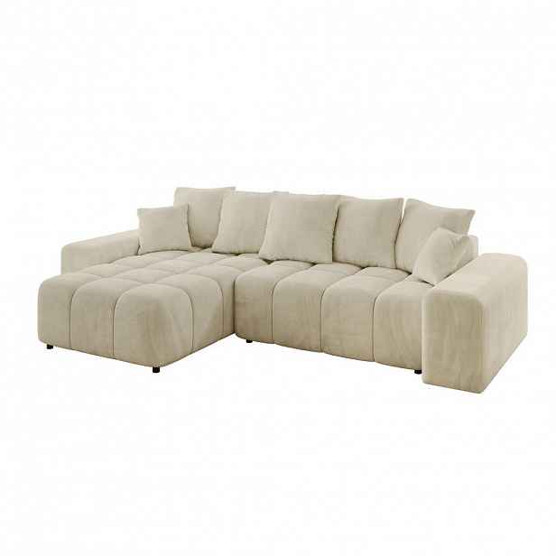 ALTDECOR ROHOVÁ SEDACÍ SOUPRAVA s otomanem vlevo ENIL-L 297x189x68 béžový velur