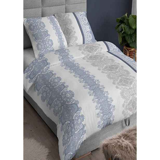 Bavlněné saténové povlečení 140x200 +70x90 Ornamenty modro/šedé 3559 C