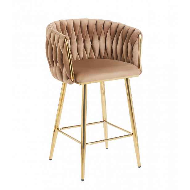 Designová barová židle ZULIMARA - cappuccino / zlatá