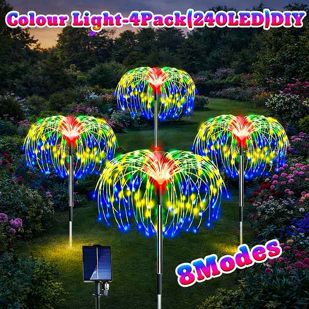 TEMU 8 balení 480 LED solárních zahradních světel (venkovní), 320/240 LED blikající ohňostrojová světla, 8-režimové solární zahradní lampy, venkovní