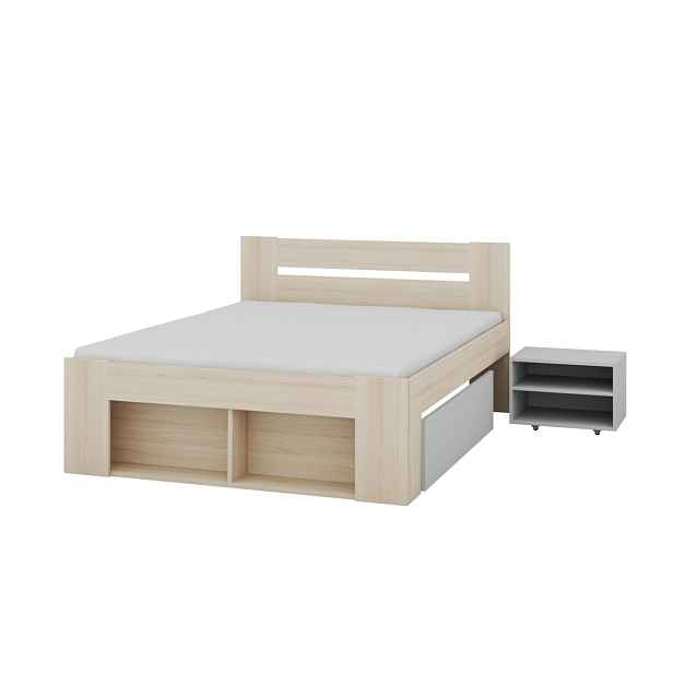 Szynaka Dvoulůžková postel Ryga 09 160x200 s nočními stolky a zásuvkami dub Riva/šedá