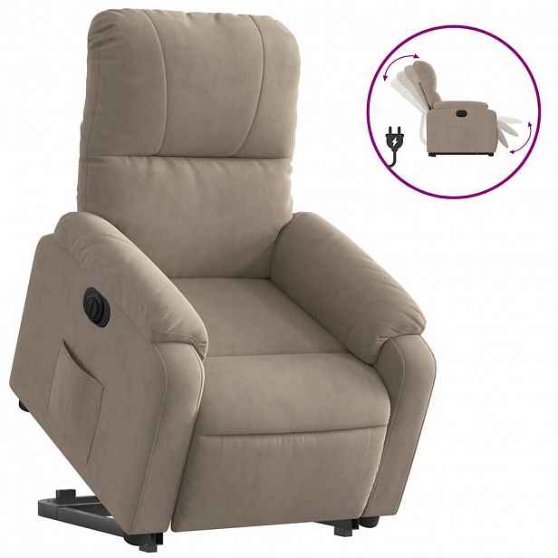 vidaXL Elektrické zvedací polohovací křeslo taupe látka z mikrovlákna