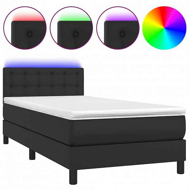 vidaXL Box spring postel s matrací a LED černá 90x190 cm umělá kůže