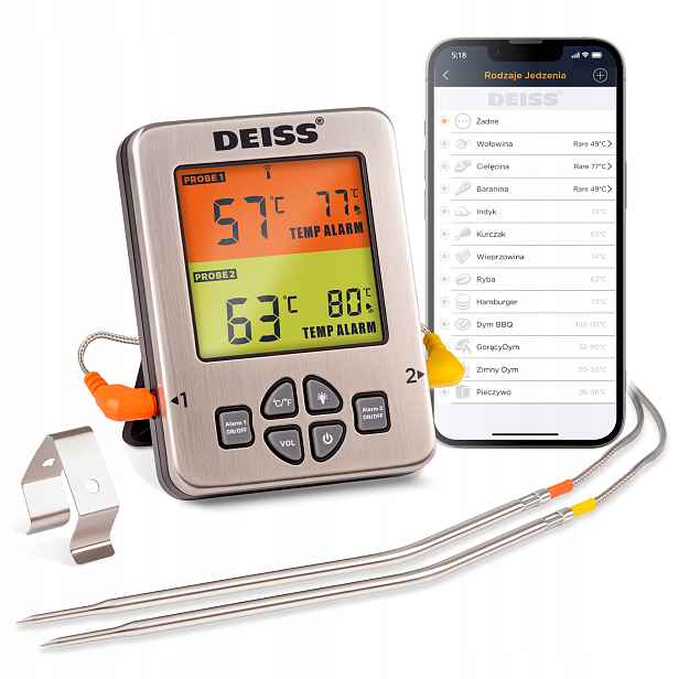 Deiss Pro Digitální kuchyňský teploměr na maso, gril, 2 sondy, Bluetooth