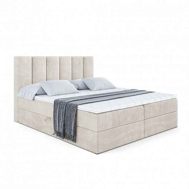 ALTDECOR AMERICKÁ postel s matrací H3 a lamelovým roštem – BOXI1 – 200 x 200 cm, ecru