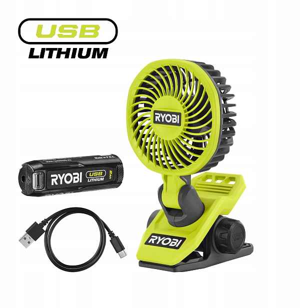 Ryobi RCF-120G 4V Akumulátorový ventilátor s klipsem Usb Lithium 2.0Ah akum