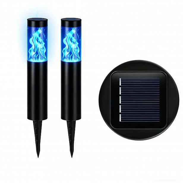 TEMU Solární válcová svítidla na trávník, modré krajinné osvětlení a LED venkovní dekorativní pochodně, solární zahradní svítidla pro dvůr, zahradu,