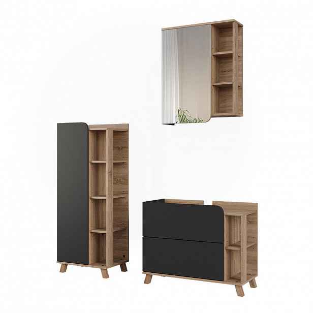 Vicco KOUPELNOVÝ NÁBYTEK Karen, Antracit/Sonoma, 3dílná