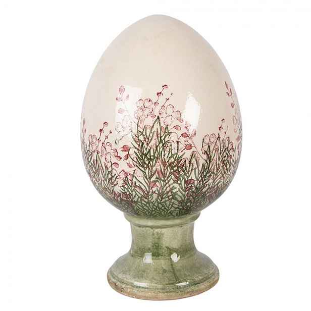 Béžové antik keramické vajíčko s květy Rustic Flower XL - Ø 17*28 cm Clayre & Eef