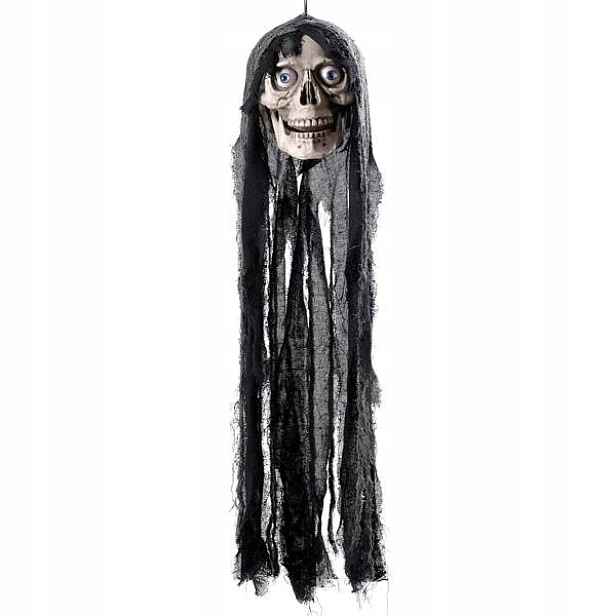 Lebka se zvukem a svítícíma očima, halloweenská dekorace