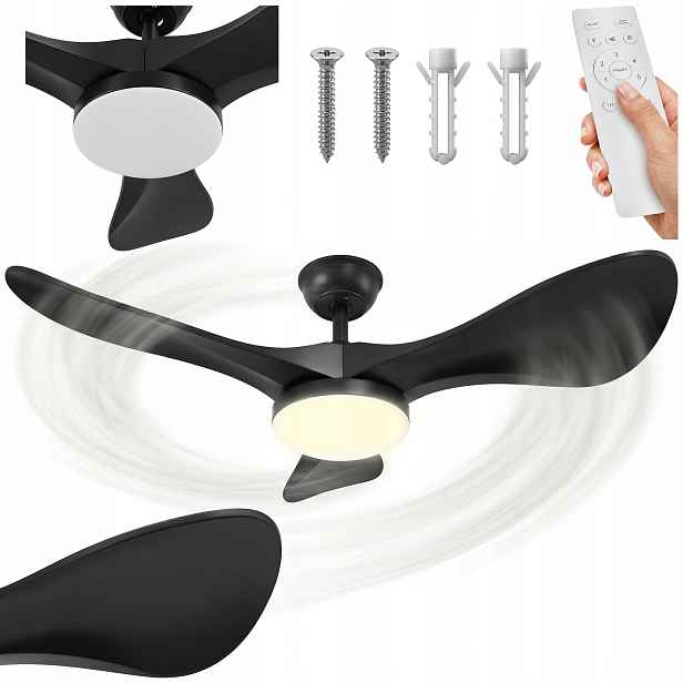 Stropní ventilátor s Led lampou 6 rychlostí, tichý ventilátor 106 cm Dálkový Ovladač Tichý