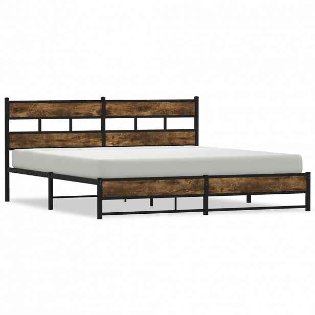 vidaXL Kovový rám postele bez matrace kouřový dub 183 x 213 cm