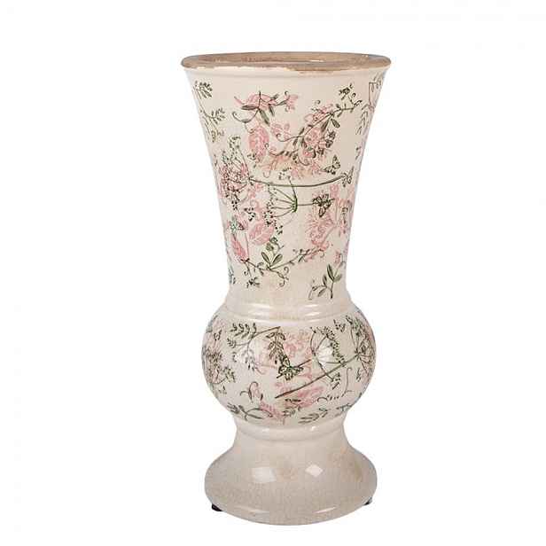 Béžová antik keramická váza s květy M - Ø 15*32 cm Clayre & Eef