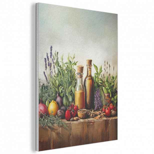 MuchoWow AKUSTICKÝ obraz Zátiší - Bylinky - Koření - Ovoce - Barevné 70x100 cm