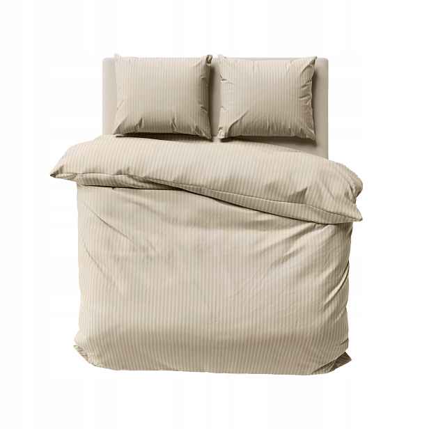 Povlečení damaškové 220x200 béžové pískové jednobarevné proužky 1 cm Pure