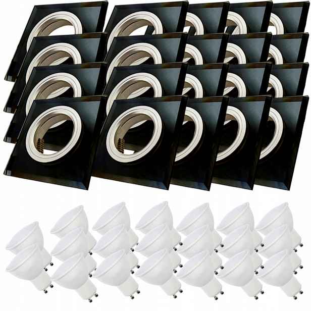 20x Černá Stropní Lampa Halogenová Objímka Sklo Led Žárovky 5W