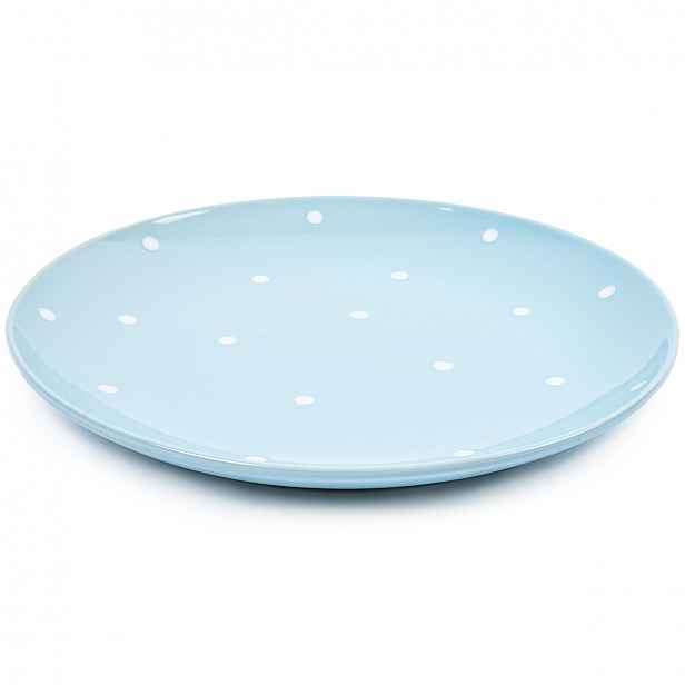 Keramický mělký talíř s puntíky, sv. modrá