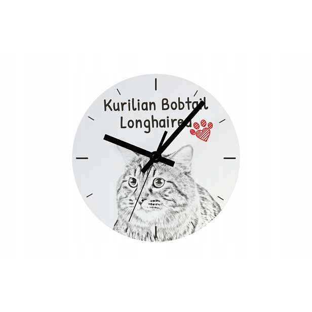 Kurilský bobtail s dlouhou srstí, závěsný a stojící hodinový stroj s kočkou s fotografií