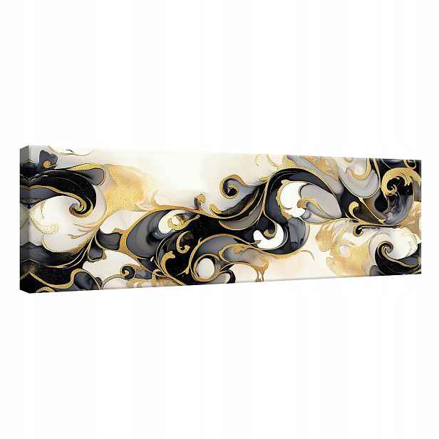 Obraz 145x45 Abstrakce zlato černá bílá šedá kouř elegance