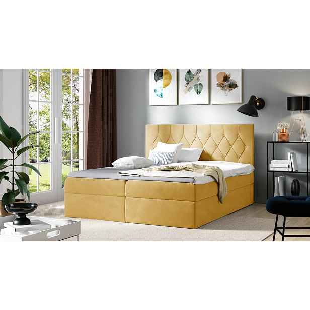 Postel boxspring TIBOR - 120x200, žlutá + topper ZDARMA