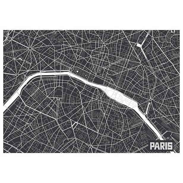 Tapeta Paříž Černá mapa města s Seinou minimalismus 368x254 vinylová lepidlo