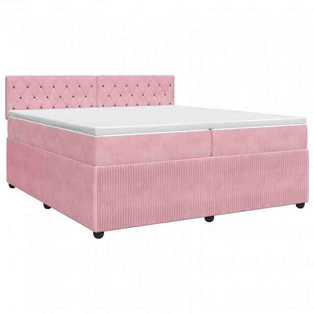 vidaXL Postel boxspring s matrací s čelo Růžová 200 x 200 cm Samet