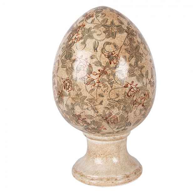 Béžové keramické vajíčko s květy Margaus XL - Ø 17*28 cm Clayre & Eef