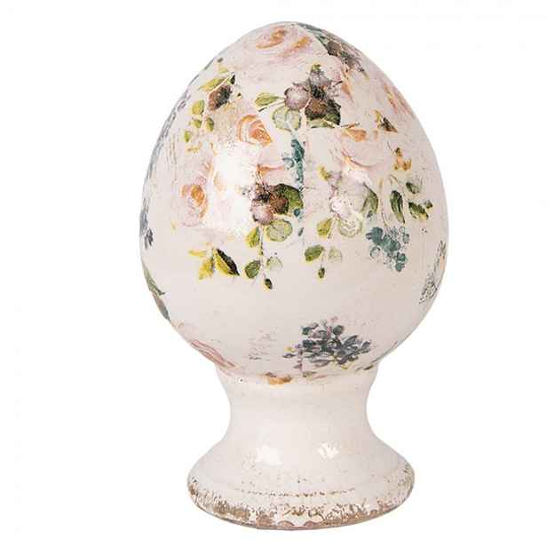 Béžové keramické vajíčko na podstavci s růžemi Rosina S - Ø 9*14 cm Clayre & Eef